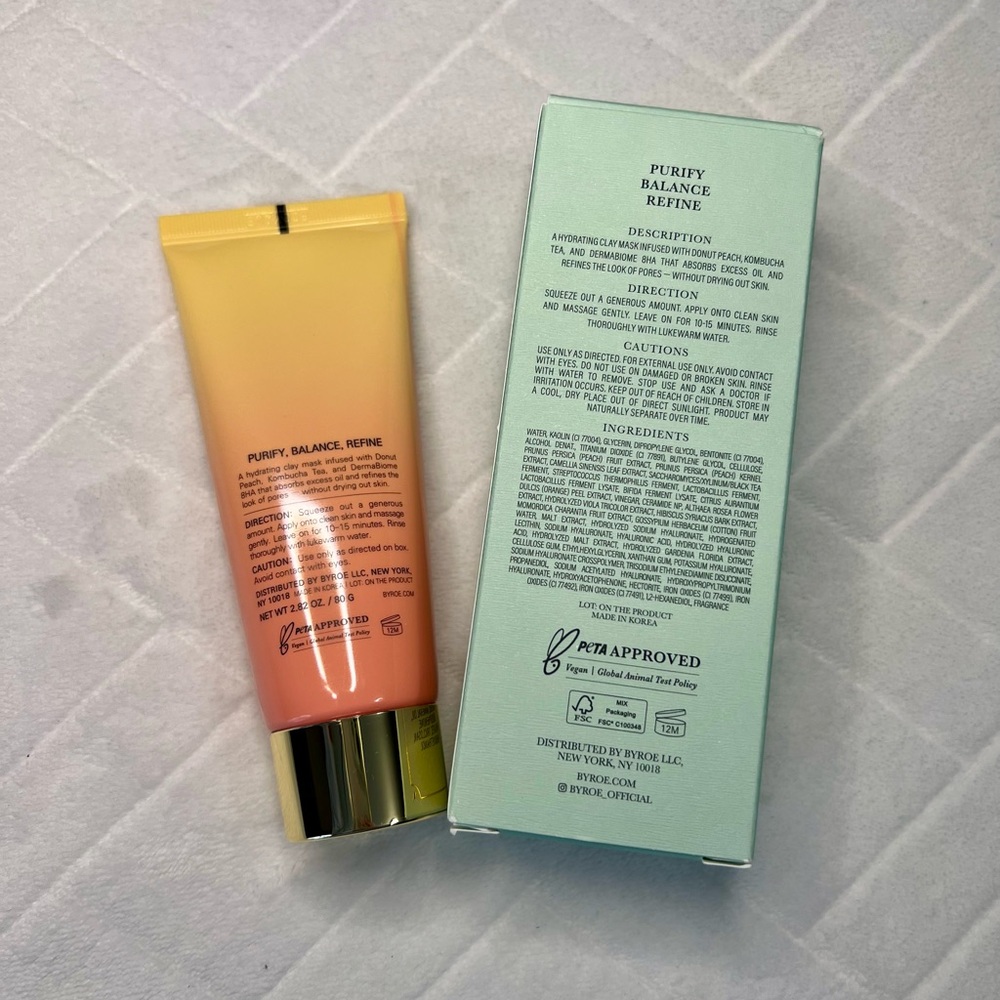 BYROE NEW YORK PEACH KOMBUCHA PURIFYING CLAY MASK NIB - Picture 3 of 4